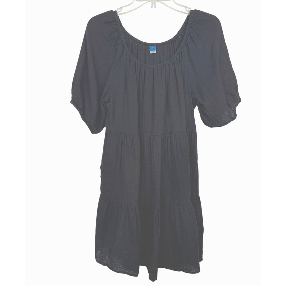 Old Navy Womens Black Tiered Cotton Mini Dress  Size M Goth Witchy Cottagecore